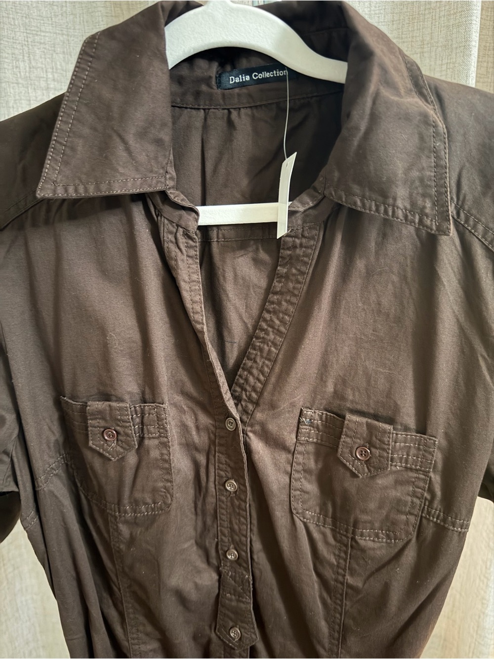 Dalia Collection Dark Brown Casual Button-Front Dress